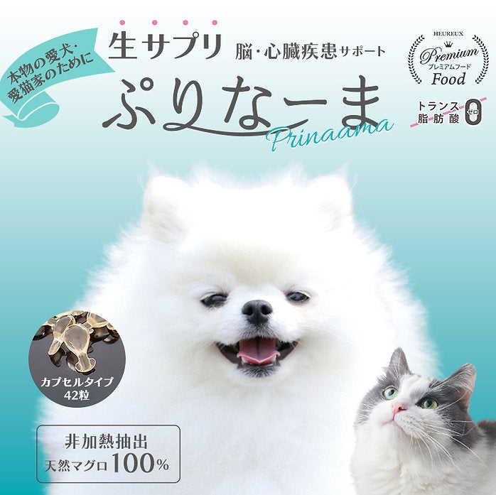 ウゥル HEUREUX ぷりな-ま 生サプリ 犬用 猫用 サプリメント プレミアムフード 無添加 無着色 国産 全犬種 全猫種 全年齢 カプセル 42粒 心臓・腎臓・認知症サポート DHA EPA DPA 涙やけ 返金保証