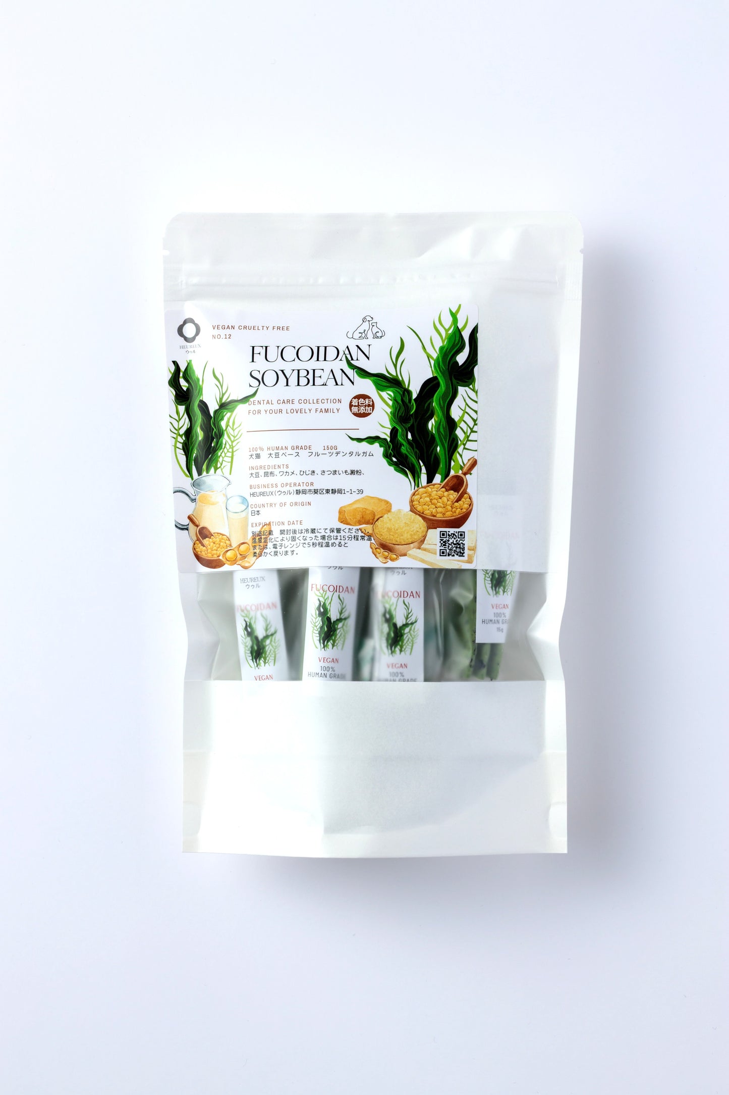 【健康ケアスティック】デンタルケア＆関節強化サポート フコイダン大豆ベース 150g 犬 猫 用 着色料無添加
